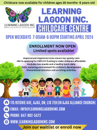 New Childcare in Ajax: Learning Lagoon Inc. Enrol now!