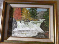 Original Oil Painting of Waterfall in Autumn