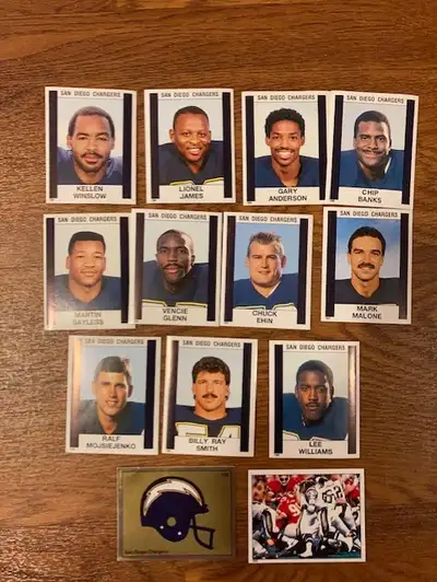 Lot of 13 1988 Panini San Diego Chargers football stickers, View more