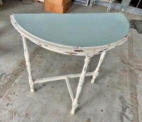 Vintage Half Moon Table (Distressed White/Aqua Colours)
