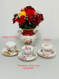 3 vintage England Bone China tea sets: Happy Birthday, Mother & 