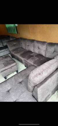 NEW BROWN REVERSE SECTIONAL & OTTOMAN. FREE DELIVERY DISPOSAL