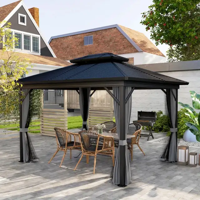 10' x 12' Hardtop Gazebo, Sun Shelter with Double Tier Metal Roo in Patio & Garden Furniture in Markham / York Region - Image 3