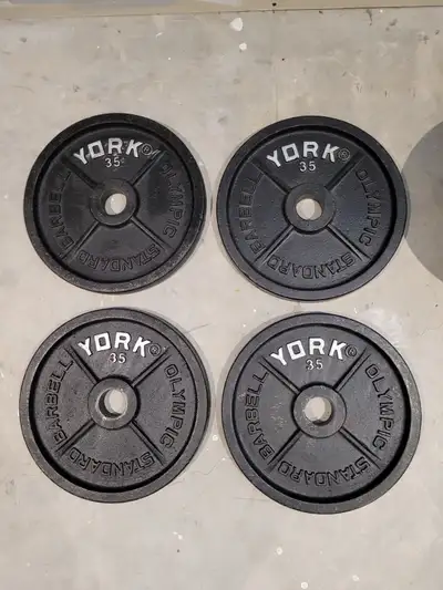 York Olympic Cast Iron Weight Plates (35 lb x 4)., View more