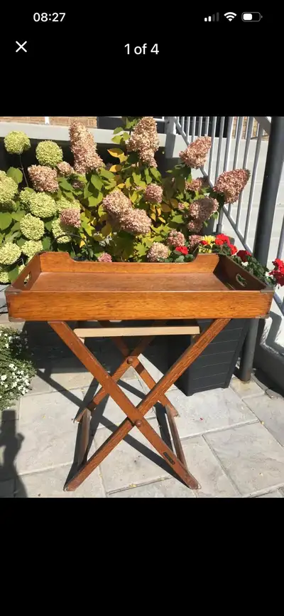 Vintage Oak Folding Butler Tray 30”, View more