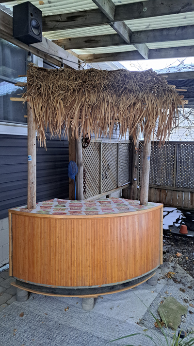 Outdoor Tiki Bar and 4 Bar Stools, View more