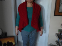 Hand knit red wool vest/shawl