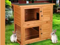 2-Tier Outdoor Wooden Bunny/Small Animal Hutch with Ladder