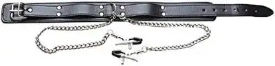 Nipple Clamps, Adjustable Leather Collar Choker Necklace, with Metal Chain Non Piercing Nipple Rings...