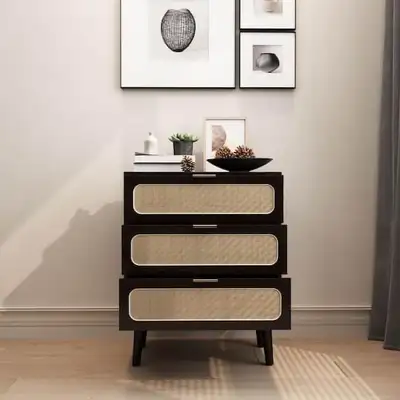 3-Drawer Wood Rattan Storage Nightstand，End Table, View more