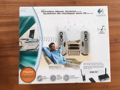 Brand new. Never used. Logitech wireless music system. Wirelessly stream PC music to a stereo system...