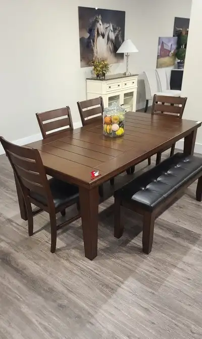 Sale! Stylish Dining Table with 4 Chairs and Bench, View more