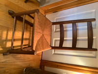 Antique Wood Ladder Back Rocker with a Rush Woven Seat
