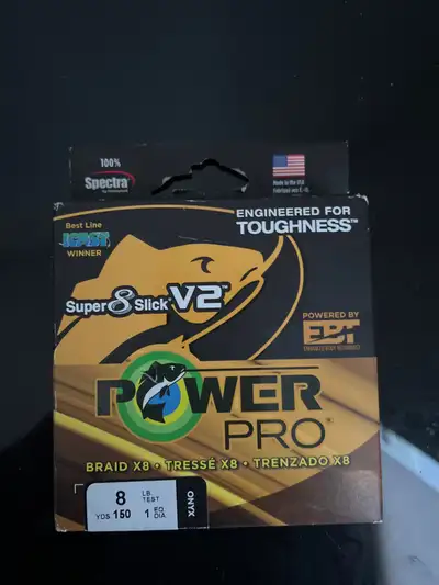 Power pro super 8 slick v2 fishing line 8lb test, 150 yards of line. New in box.