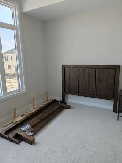 Solid Wood Queen Bed Frame – Rustic, Sturdy & Barely Used – $600, View more