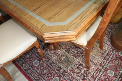 Solid wood Table and Chairs with heavy glass cover., View more