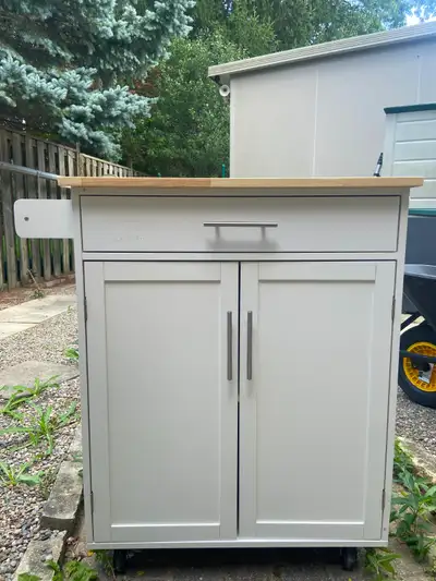 Rolling Kitchen Island Cart with Wood Top Storage Shelves White, View more