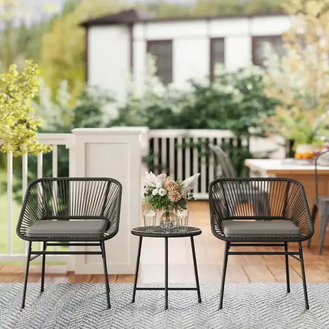  3 Piece Bistro Set, Wicker Outdoor Patio Furniture Set with Gla in Patio & Garden Furniture in Markham / York Region - Image 8