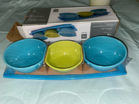 3 ceramic bowls & serving tray