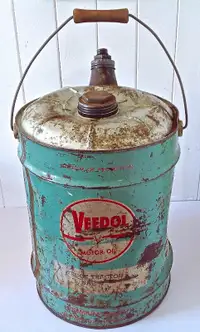 Antiquité Collection Réservoir 5 gallons huile  moteur VEEDOL JC