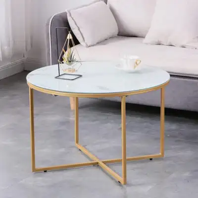 Round Glass Coffee Table with Black Metal Frame, View more