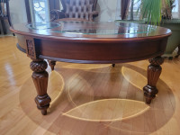 Wooden coffee table with glass inserts