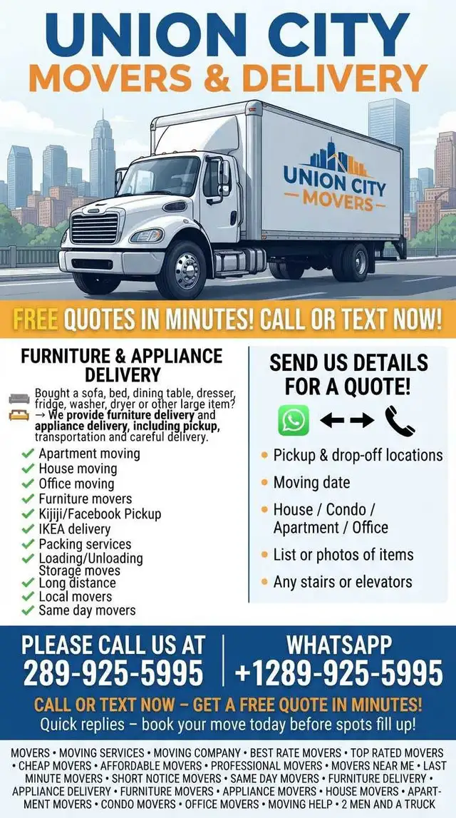 $50/Hour ⭐Same day Movers 289-925-5995