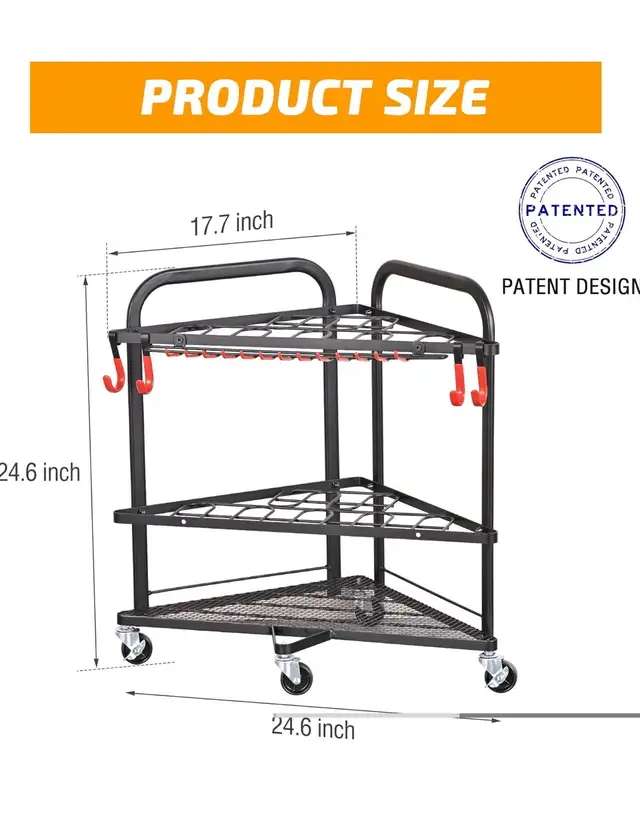 PLKOW Garden Tool Organizer with Wheels and Storage Hooks, Roll in Tool Storage & Benches in Hamilton - Image 7
