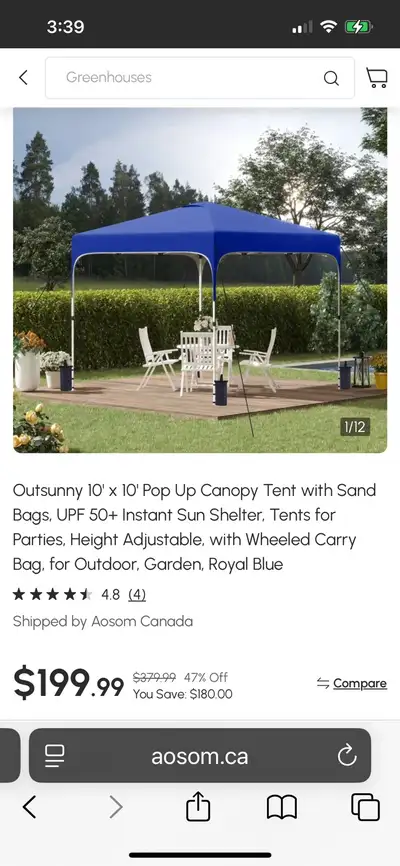 Sand bags 10' x 10' Pop Up Canopy Tent, UPF 50+ Instant, View more