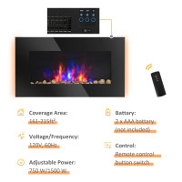 1500W Electric Fireplace Heater Wall Mounted With Remote Control