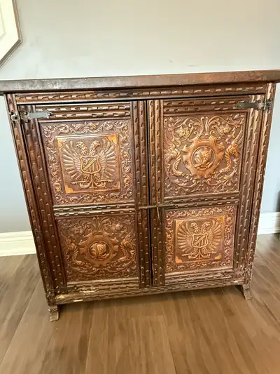 Vintage Antique Hand Carved  Wooden Cabinet Spain Conquistador, View more