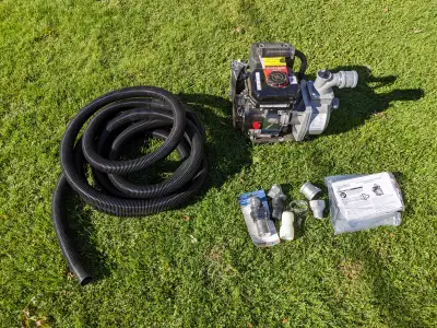 Portable Water Pump with Hoses - New Red Lion, Aluminium, Gas Powered, 60GPM 2.4 HP; 79cc 20 foot ho...