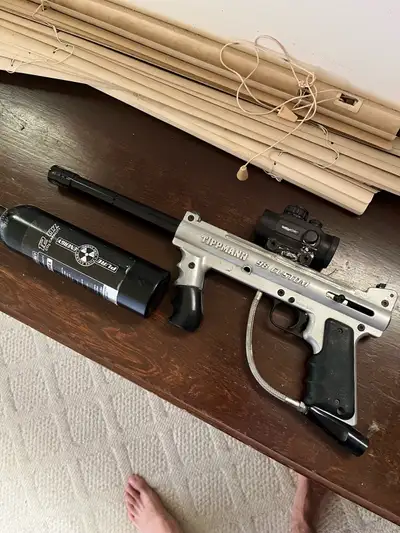 Tippmann 98 custom paintball gun with spyder scope and mask, View more
