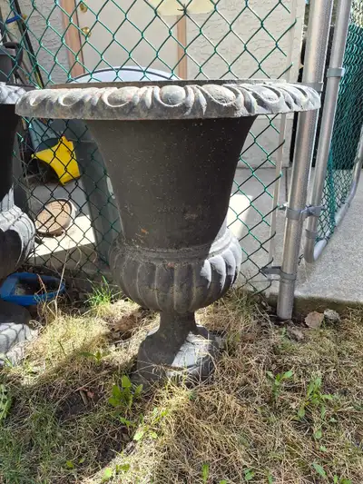 Add a touch of classic elegance to your garden or outdoor space with these stately cast iron urns. T...