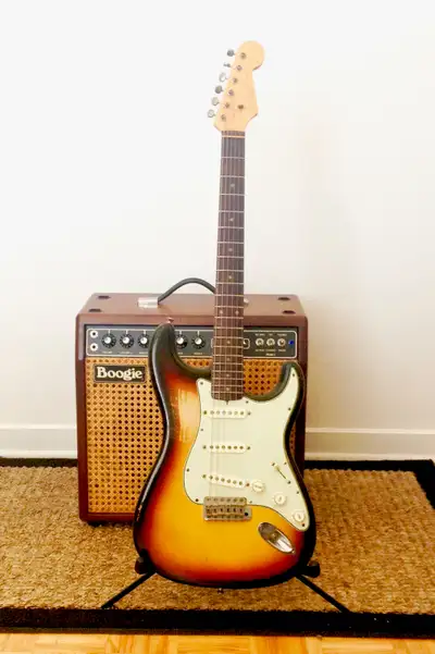 The neck and body are both MJT pieces. The neck pickup is a 1963 Klein strat pickup. The middle and...