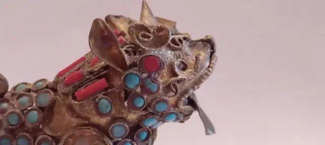 Antique Jeweled Brass Foo Dog  Figurine in Arts & Collectibles in Barrie - Image 3