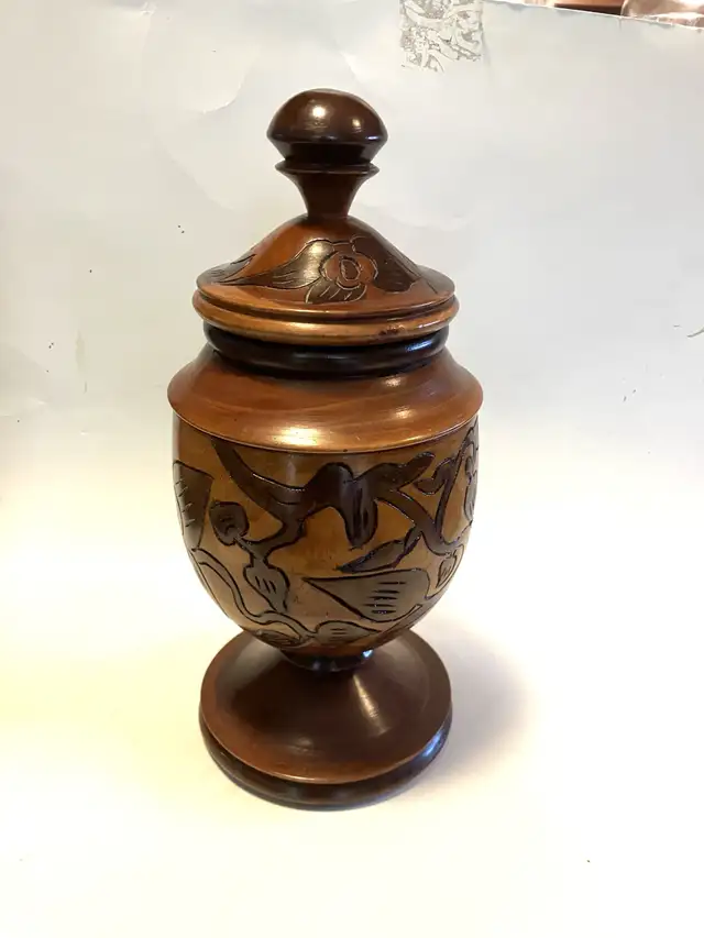 Carved Wood Lidded Jar
