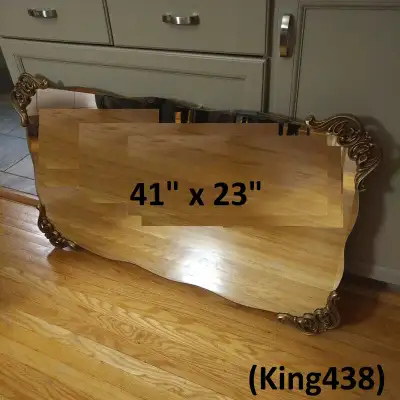 Antique Mirror - 41 x 23, Curvy Beveled Edges, Brass Ornaments, View more