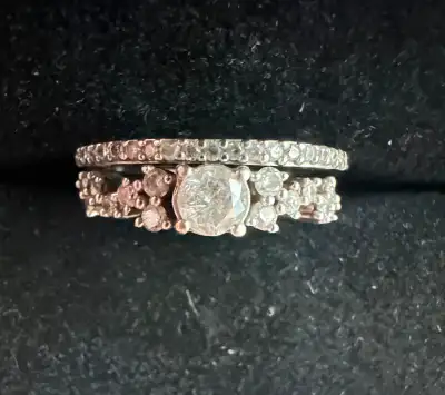 Petite 10k white gold bridal set, View more