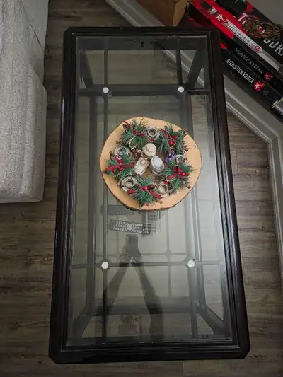 Cherry Wood Glass Top Coffee Table, View more