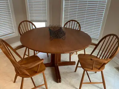 Teak dinner table with 4 chairs. , View more