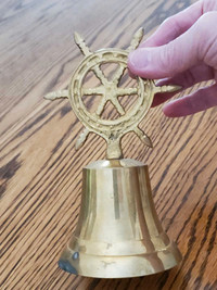 Vintage Brass Ships Wheel Shaped Hand Bell