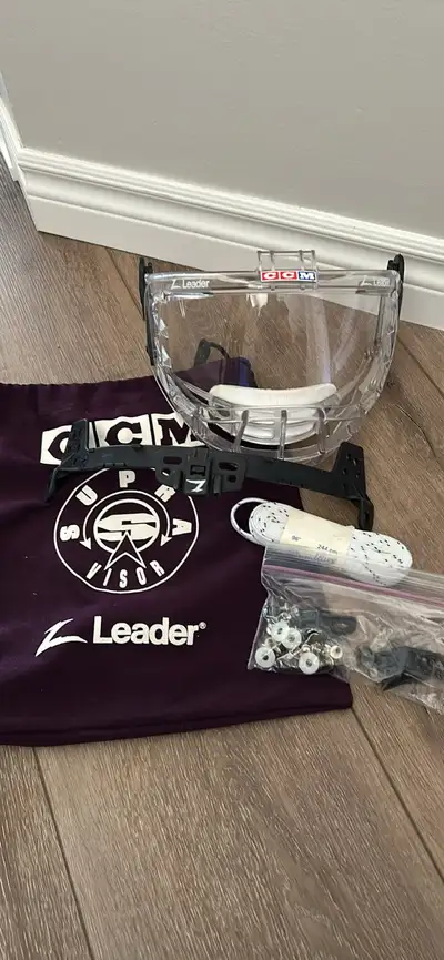 Hockey visor, skate laces & stick blade, View more