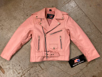 Perfecto manteau cuir moto rose NEUF enfant gr.  Large