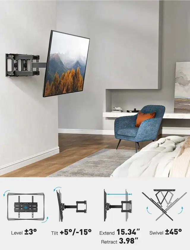 Full Motion TV Wall Mount for 26-65” TVs | Tilts & Swivels in Video & TV Accessories in City of Toronto - Image 11