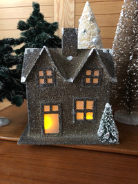 Large Vintage Style Christmas Mica Glitter Cardboard Putz House