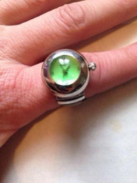 Silver and Green Ring Watch