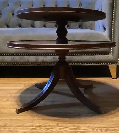Vintage Mid Century Round Tiered Wooden Side Table Dumbwaiter, View more