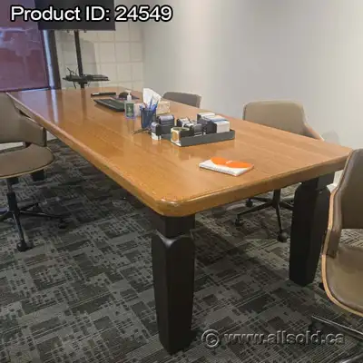 Solid Wood Oak Office Boardroom Table w/ Black Post Legs, View more