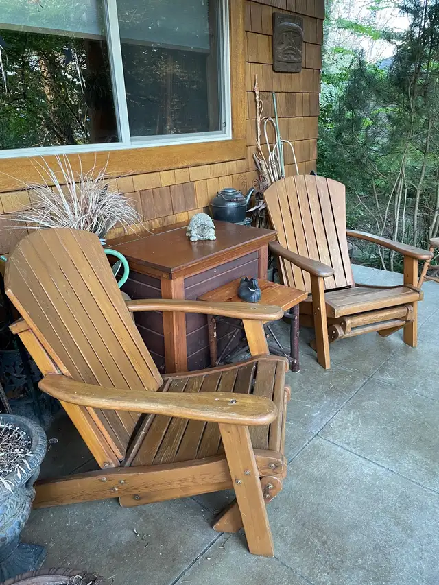 Handcrafted Pair of Cedar Adirondack Chairs With Footstools and in Patio & Garden Furniture in Kamloops - Image 10